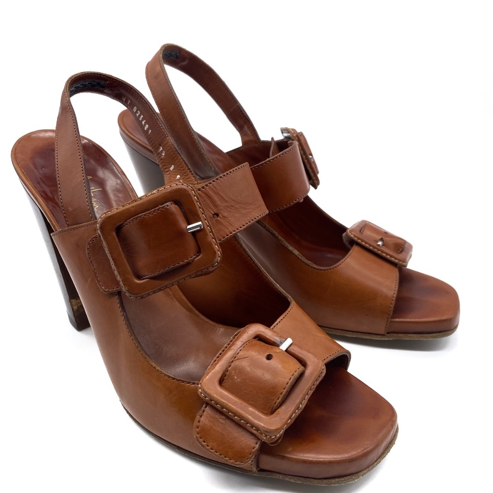 Cole Haan Collection Block Heel Sandal Leather Brown Womens 7.5 Made In Italy.